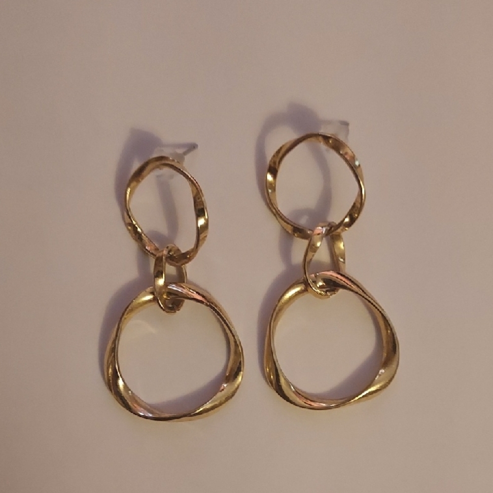 Gold Tone Dangle Hoop Earrings Vintage